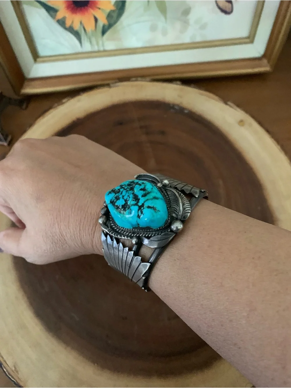 Vintage Turquoise Cuff
Bracelet Navajo Style Sterling
Silver Signed J Charley - Picture 2 of 11